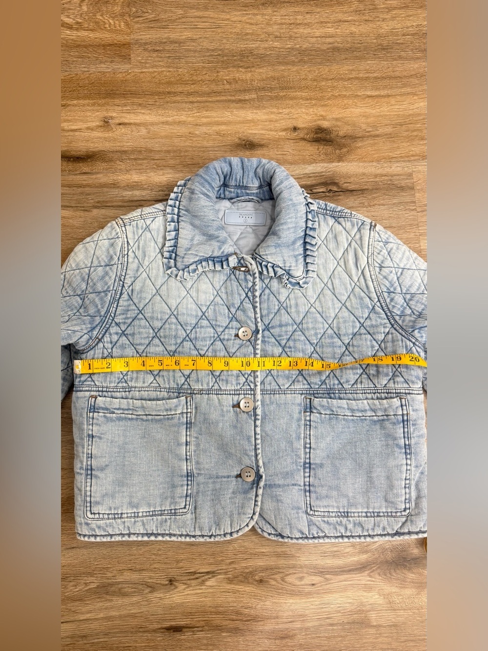 BLANKNYC Quilted Denim Jacket Women’s S Light Wash Ruffle Collar Cotton Puffer - Picture 9 of 10